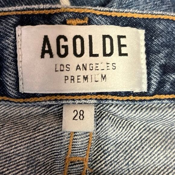 Agolde Blue Medium Wash Distressed High Rise Straight Leg Jeans Size 28 - Picture 4 of 5